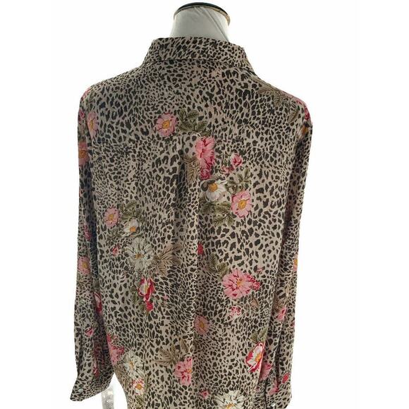 Nanette Lepore Button Up Shirt Blouse XL Floral Cheetah Animal Print Multicolor - Picture 5 of 7